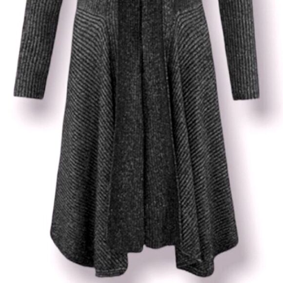 Cabi 3530 Black Gray Marled Stripe Knit Lagenlook Open Cloak Cardigan Sweater - Picture 6 of 16